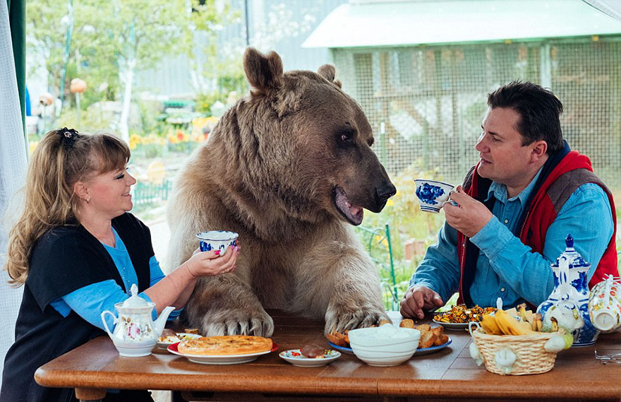 Russian Couple with Orphaned Bear 